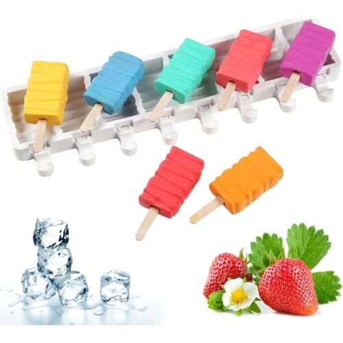 8 Cells Line Shapes Small Size Silicone Ice Cream Mold DIY Homemade Popsicle Moulds Dessert Ice Pop Lolly Maker Reusable Tools