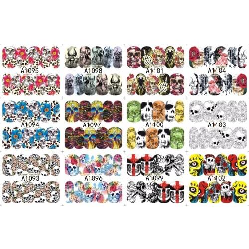 A1093-1104 12 PACK No. 47 Skulls Abstract Nail Water Wraps Art Stickers Decals day of the dead skull water transfers sticker