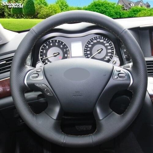 Shining wheat Black Leather Car Steering Wheel Cover for Infiniti JX35 M35 M25 M56 Q70 QX60 Nissan Murano Pathfinder
