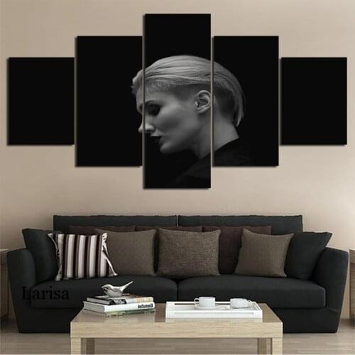 Black and White 5 Pieces Canvas Painting Figure Potrait Women Wall Art Print Living Room Wall Decor Poster and Picture Multiplle