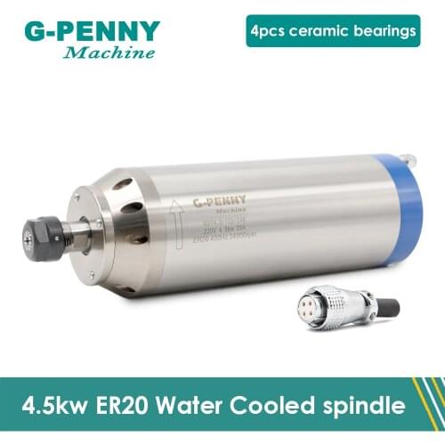 CNC Spindle Motor 380v 220v 4.5KW ER20 100mm 400Hz Water Cooled Cooling coolant Ceramic Bearing CNC Router Machine , Big Torque