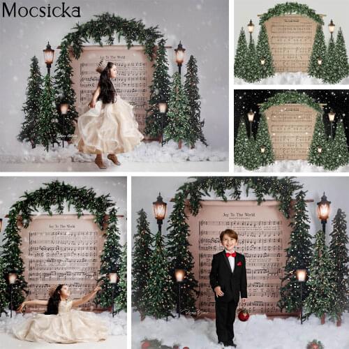Christmas Tree Snow Photography Backdrops Joy To The World Sheet Music Decor Props Child Birthday Photo Studio Booth Background