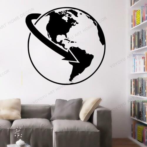 Removable Vinyl Sticker Mural Decor World Map Travel City Skyline Silhouette Continents Vacation Planet Earth Wallpapers rb-45