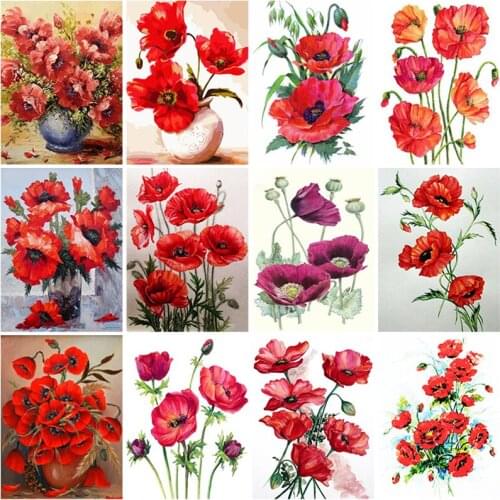 Full Square Round Diamond Painting Landscape Poppy 5D Flower Scenery Diamond Embroidery Mosaic Cross Stitch Kits Home Decor Gift