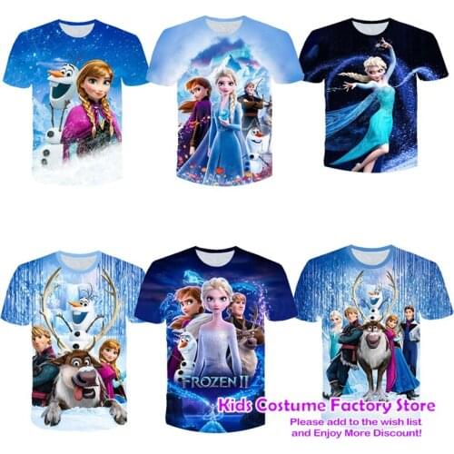 New Frozen 2 anna elsa Girl Tshirt 3D digital printing Clothes Tops Frozen Snow Queen Anna Elsa Cartoon Print Shirts Girls Child