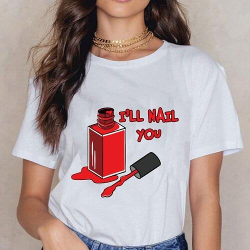 Harajuku T-shirt Nail Polish Printed Women Tshirt Female Tshirt Kawaii Short Sleeve Graphic Tee Fashion Casual T Shirt Nail Lady