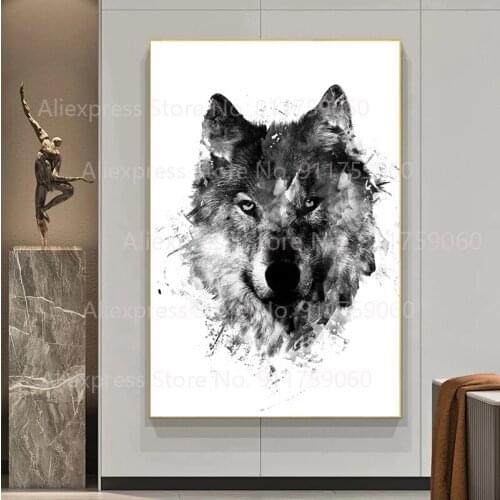 Black and White Wolf Canvas Painting Posters and Prints Animal Wall Art Pictures on Canvas for Living Room Decoration