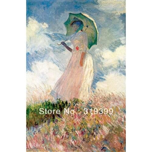 Oil Painting Reproduction on linen canvas ,Woman with a Parasol facing left by claude monet,100% handmade,Museum Quality