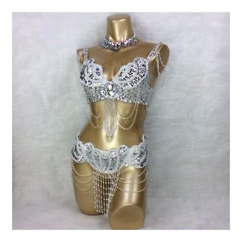 BRA+belt+NECKLACE 3piece/ set Sexy belly dance costume set hot girl stage dance show clothing party evening event wear