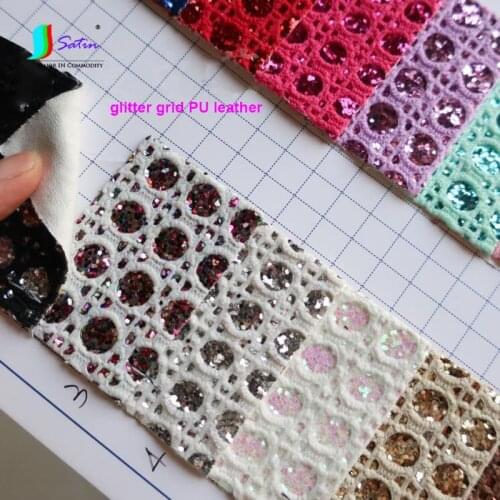 Performance Costume Handmade Diy Design Coat Shoe Hat Decorate Material Colorful Grid Sequin Glitter Stripe PU Leather