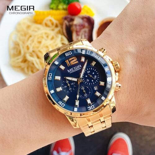 Megir Luxury Brand Sport Men Watches Stainless Steel Strap Chronograph Military Quartz Watch Business Clock Relogios Masculinos