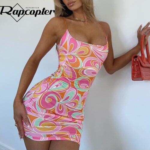 Rapcopter Paisley Mini Dress Vintage y2k Aesthetic Short Dress Spaghetti Strap Backless Sexy Sundress Women Summer Party Bodycon