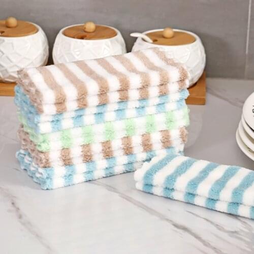 3Pcs Cleaning Towel Multifunctional Dishwashing Cloth Anti-grease Cloth Wave/Stripe Random Color Kitchen Rag Coral Velvet