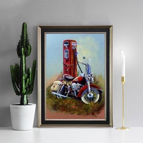Motorcycle gas station pattern 5D full diamond cross stitch diamond mosaic home decoration