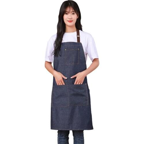 Antifouling Kitchen cooking Denim women apron for Woman Restaurant work BBQ Hairdresser apron Pinafores Tablier adult apron