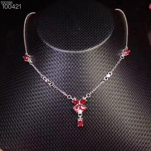 Natural red ruby stone Necklace Natural Gemstone Pendant Necklace 925 sliver fashion Flower women wedding party gift Jewelry