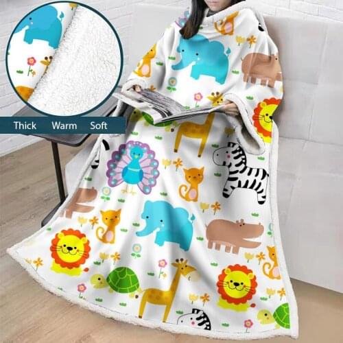 Wearable Winter Cotton Long Sleeve Super Plush Blanket One-piece Warm Flannel Lazy Cartoon Dinosaur Print Thickened Blanket