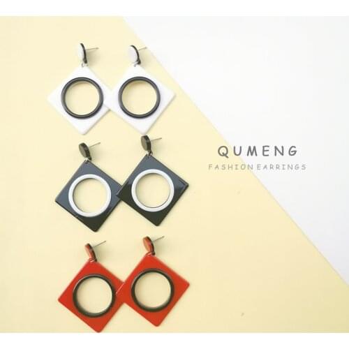 QUMENG Vintage Simple New Design Geometric Hollow Out Circle Acrylic Drop Earrings for women Big punk Dangle Earrings Brincos