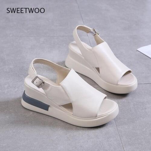 Summer New Fashion Womens Sandals 2021 Sports Flat Bottomed Casual Mid-Heel Wedge Solid Color Women Shoes Platform Sandals