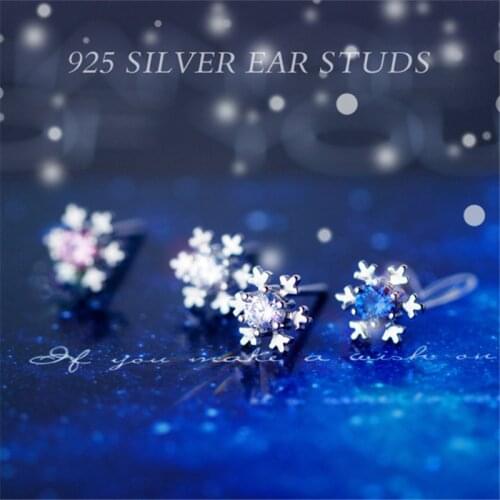 Luxury 100% 925 Sterling Silver Christmas Snowflake Stud Earrings for Women Mosaic Crystal Zirconia Wedding Fashion Jewelry Gift