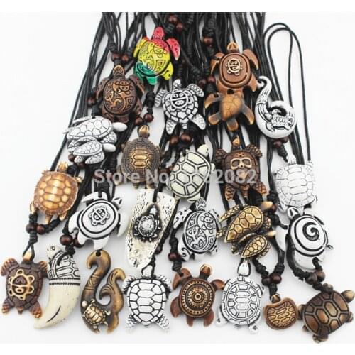 MIXED Jewelry Wholesale Lots 25PCS Imitation Yak Bone Carved Lucky Surfing Sea Turtles Pendants Necklace MN386