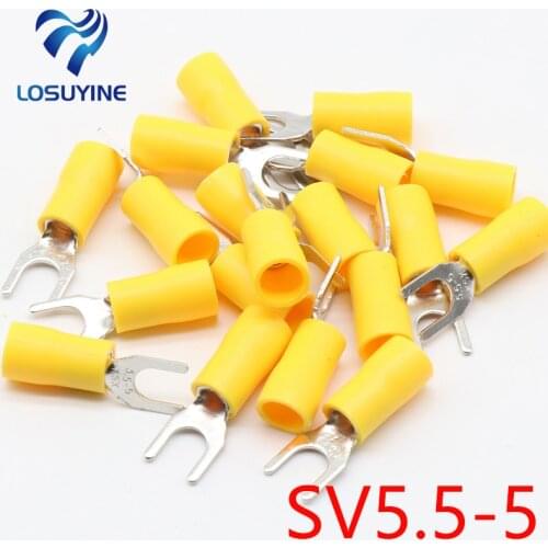 SV5.5-5 Yellow Furcate Terminal Cable Wire Connector 100PCS Fork Type Insulated Wiring Terminals for AWG12-10 SV5-5 SV