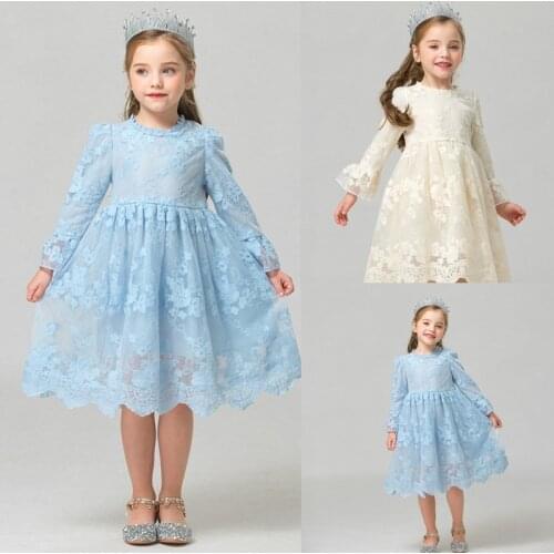 Spring&Autumn Red Dress Kids Princess Dresses For Girls Baby Kids Flower Lace Dress Children Long Sleeves Clothes Kids Birthday