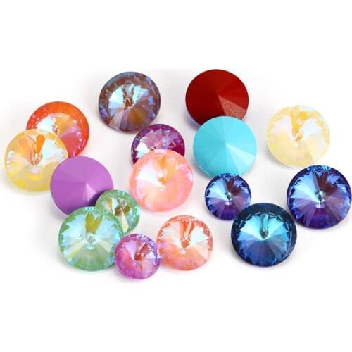 Colorful Mocha Fluorescence Rivoli Rhinestones Round Shape Glass Strass Pointback Bright Fancy Stones Jewelry Accessories