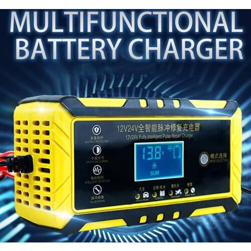 Car Battery Charger 12/24V 8A Pulse Repair LCD Battery Charger For Car Motorcycle Lead Acid Battery Agm Gel Wet