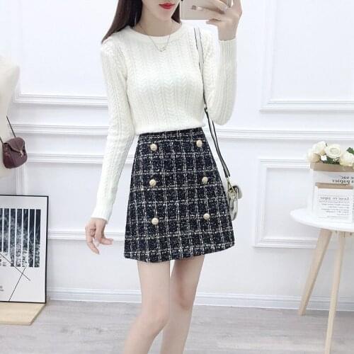 2021 New Woman 2 Pieces Sets Spring Female Long Sleeve Knitted Sweater Tops and High Waist Mini Skirt Suit Ladies Outfits Q271