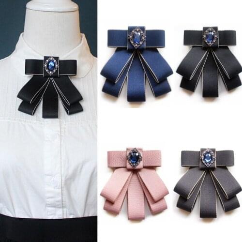 Female Fashion Bow Tie for Womens Neutral Bowknot Crystal Brooches Pin Blouses Shirt Suit Bowknot Bow Tie Clothing Accessories