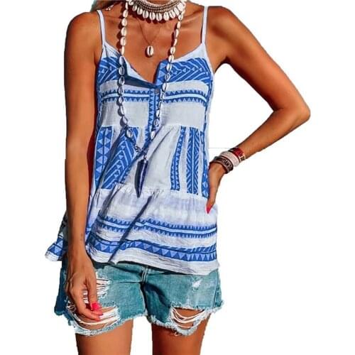 2021 summer womens printed chiffon beach striped womens halter top