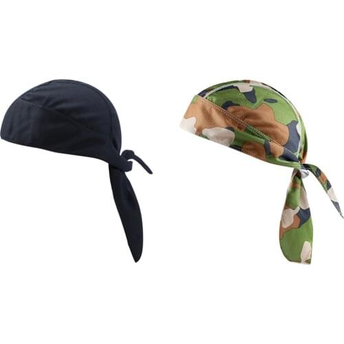 2PC Head Scarf Pure Cycling Cap Summer Men Running Riding Bandana Headscarf Pirate Hat Hood Headband, Black & Camouflage