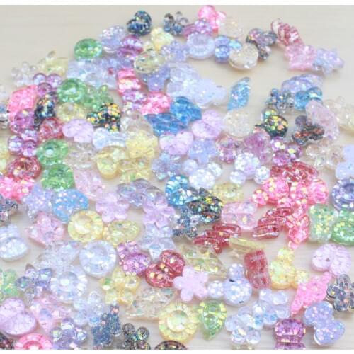 50pcs/lot flatback resin heart bow drop with glitter kawaii colorful resin cabochons accessories new arrival mix colors