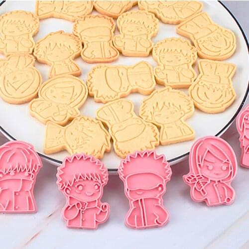 6Pcs Anime Jujutsu Kaisen Cookies Cutter Set 3D Stamper Pressing Die Biscuit Mold Kitchen Baking Tools Gojo Satoru Itadori Yuji