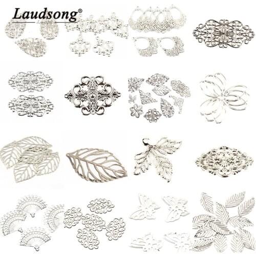 Hollow Out Filigree Rhodium/Silver Color Connectors Embellishments For DIY Jewelry Making Accessories Pendant Findings Supplies