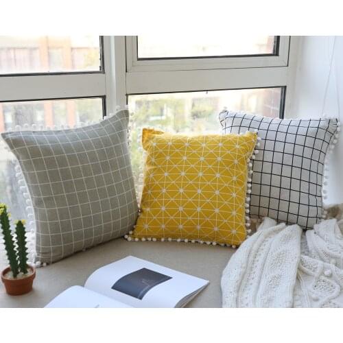 White Ball Geometric Cotton Linen Waist Pillow Pillow Cushion Waist Cushion Sofa Waist Pad Back Long Hair Ball Lace Pillowcase