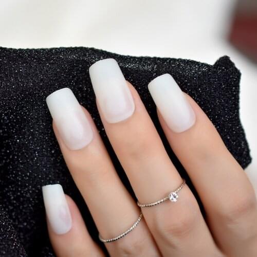 White Matte False Nail Long Flat Shape Full Cover Frosted Fake Nail Art Pre Designs Finish Acrylic Women Finger Manicure Decor