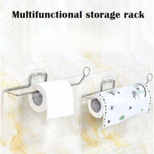 Toilet Paper Holder Stainless Steel Bathroom Suction Hanger Tissue Rack Kitchen Towel Hanging Rack SP99