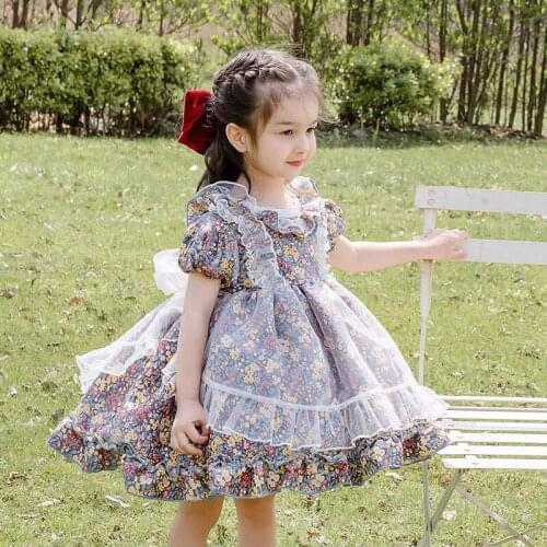 Summer Childrens Lolita Floral Short Sleeve Dress 2021 Spanish Princess Prom Dress Baby Girl Birthday Party Dress