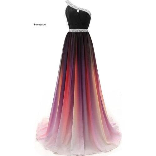 Gradient One Shoulder Chiffon Prom party Dresses Beaded Plus Size Party Gowns Vestido