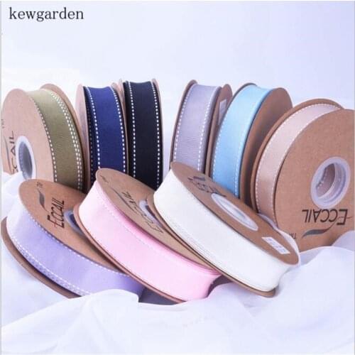 Kewgarden 38mm 1-1/2" 25mm 1" Dotted Linen White Edge Grosgrain Ribbons Handmade Tape DIY Bowknot Packing Ribbon 25 Yards
