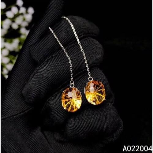 KJJEAXCMY Fine Jewelry 925 sterling silver inlaid Citrine female earrings Eardrop luxury hot selling
