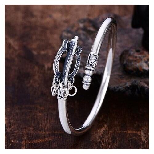 Classic Personality Mens Silver Color Bangle Journey To The West Tang Monk Tang San Nine Ring Tin Stick Anniversary Bracelet