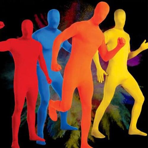 Adult Full Body Spandex Lycra Zentai Suit Orange Red Tight Suits Pure Color Halloween Party Unitard