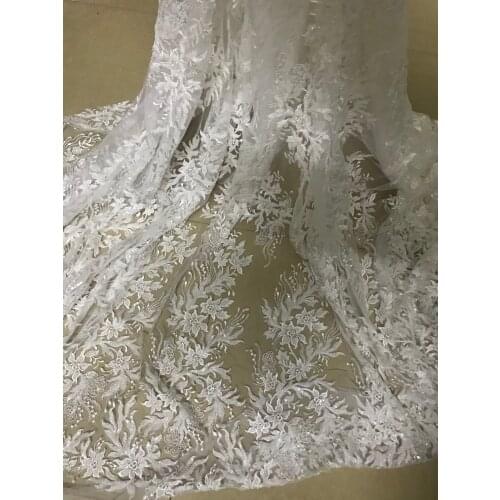 Beautiful L-10519 embroidered tulle lace fabric for bridal dress luxury french lace with heavy beads