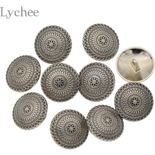 Lychee Life 10pcs Round Flower Carved Buttons Metal Shank Buttons For Coats Jackets Bags DIY Sewing Craft Accessories
