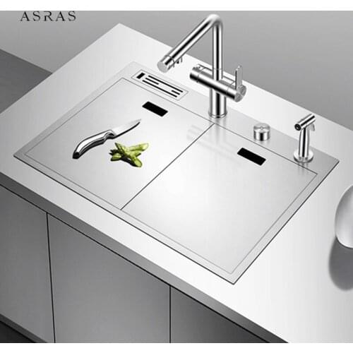 304 Stainless Steel kitchen Sink Double Cover Hidden 4mm Thickness Handmade Brushed Above Mount kitchen Sink With Knife Holder