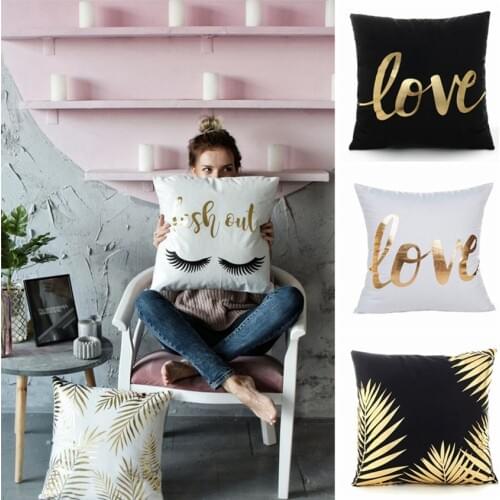 Cute Brozing Cushion Decorative Pillows Gld Foil Pillowcase Love Home Decor Sofa Throw Pillow Almofadas Decorativas Para Sofa