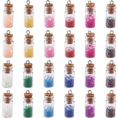 40-66Pcs Mini Glass Wishing Bottle Pendant Charms with Tiny Beads for Necklaces Keychains Jewelry Crafts Making Home Decor